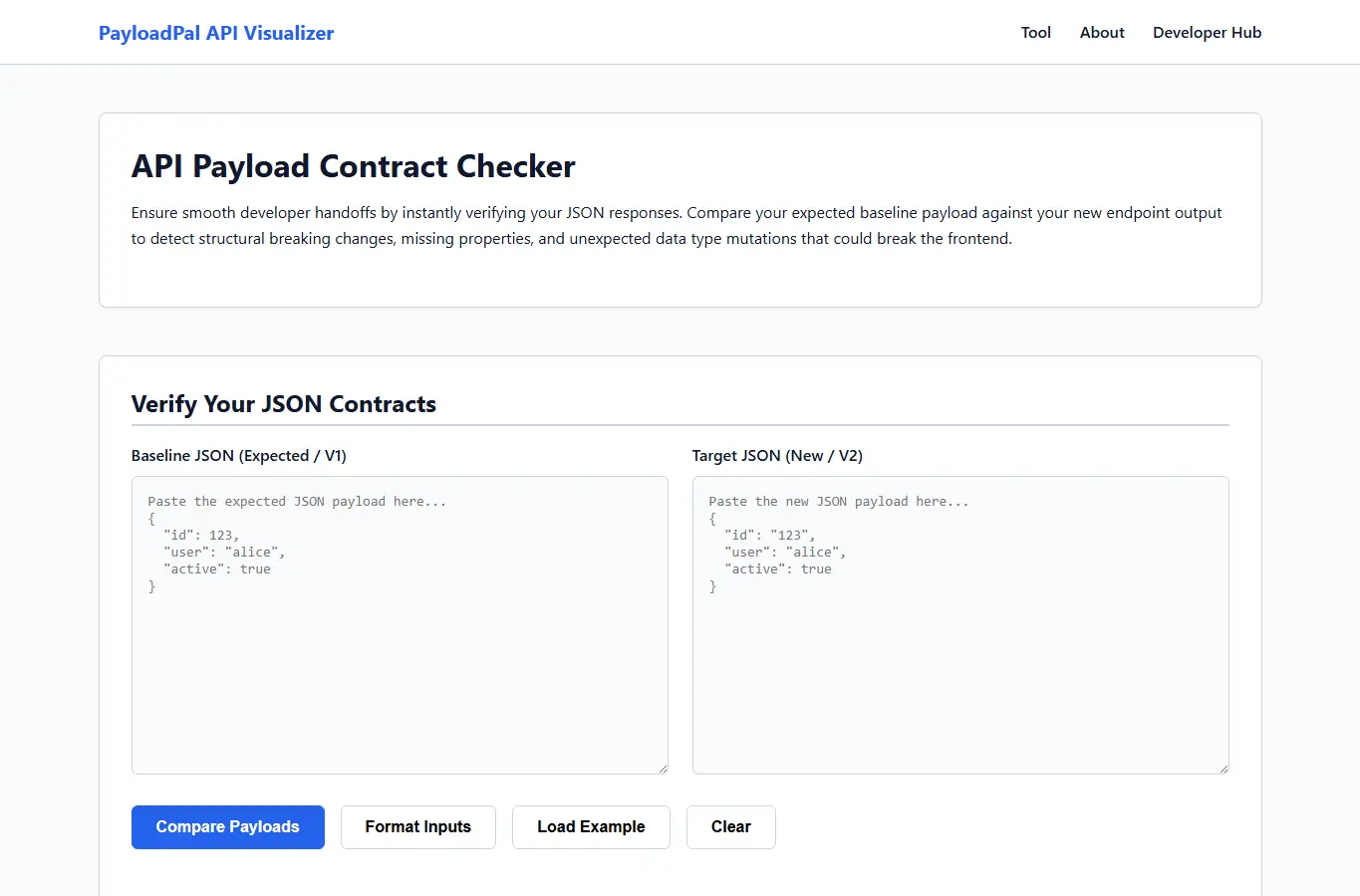 Screenshot of PayloadPal: API Contract Visualizer interface showing the project page in use